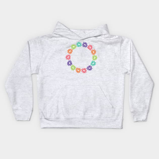 Daisy Flowers Smiley Face Ring Kids Hoodie by ellenhenryart